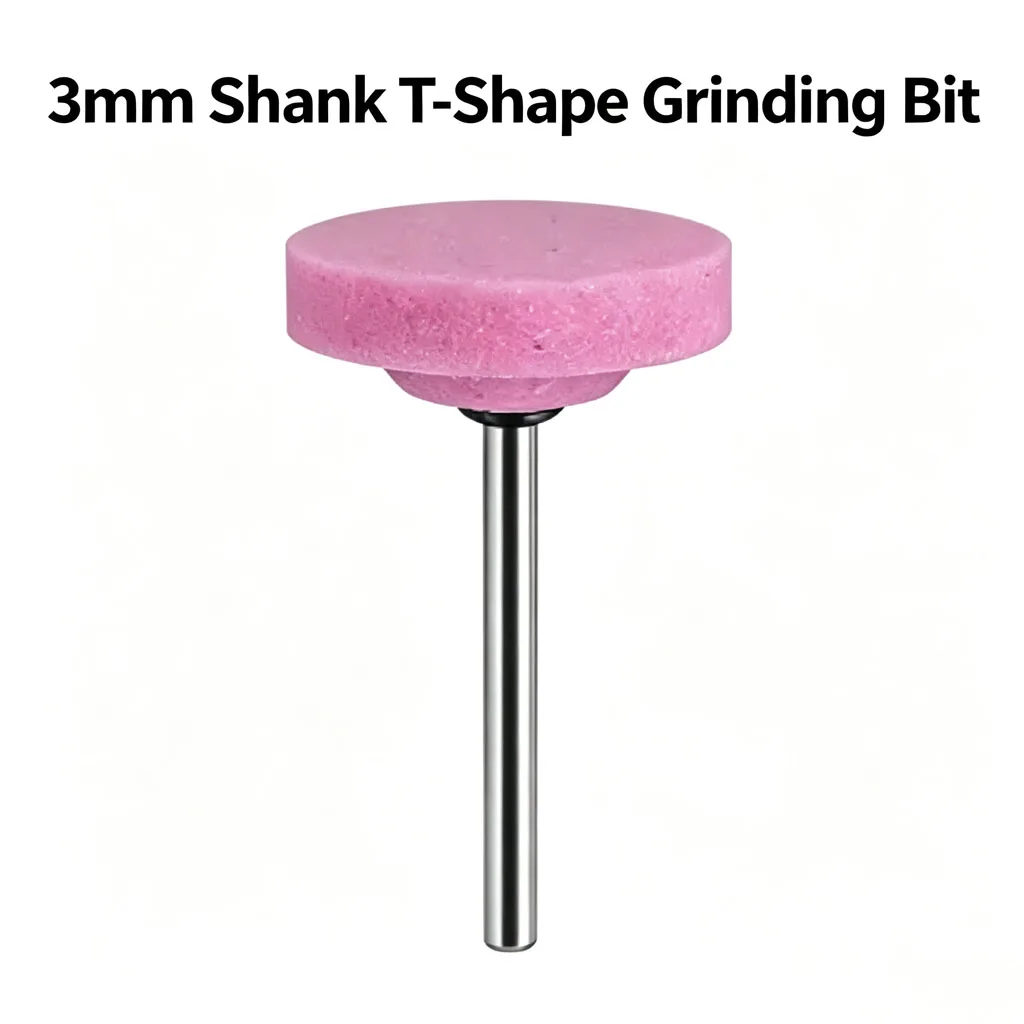 Disco de Desbaste em Coríndon Vermelho com Haste de 3mm em Forma de T, Resistente ao Desgaste, para Ferramentas Rotativas Dremel, Polimento de Moldes Metálicos