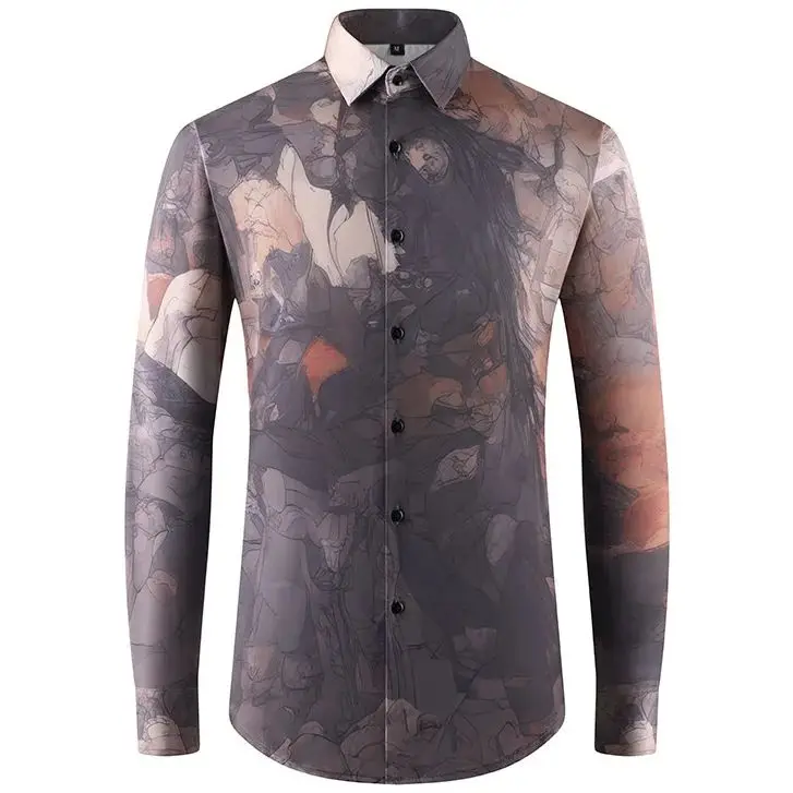

Fashion Men's 3D Digital Print Long Sleeve Shirt American Style Vintage Hawaiian Style Comfortable Soft Nightclub Party Shirts