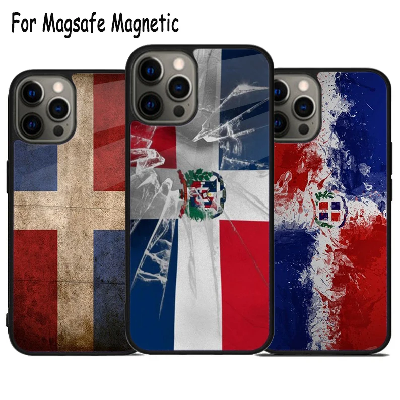 dominican republic flag Painted Wireless Charge Magsafe Phone Case For iPhone 15 16 14 13 11 12 Pro Max Plus Magnetic Cover