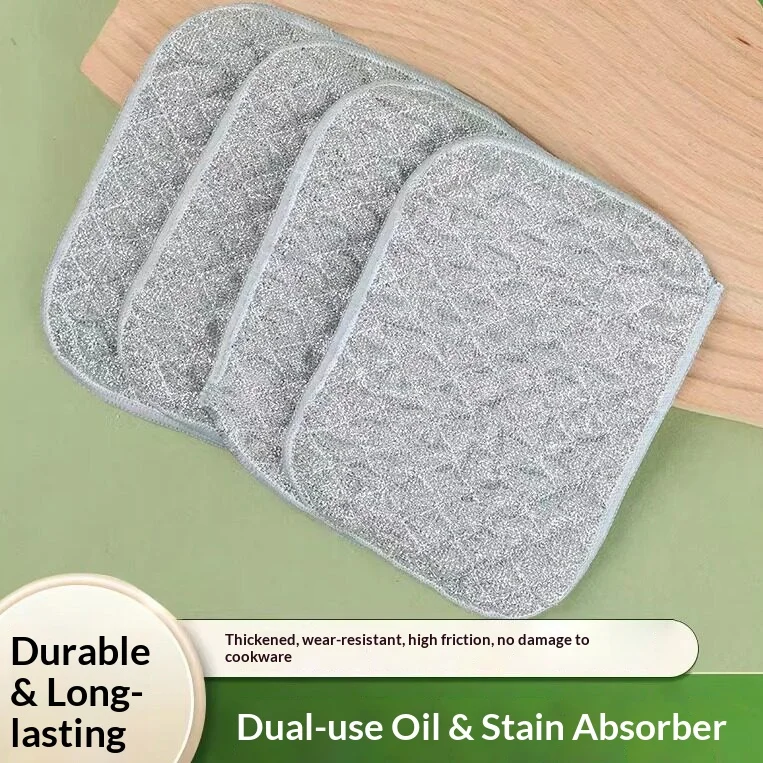 1/3/5PCS Double‑Sided Steel Wire Dish Cloth Reusable Non‑Scratch Scrub Rag Wet Dry Kitchen Pot Dishwashing Cleaning Towel