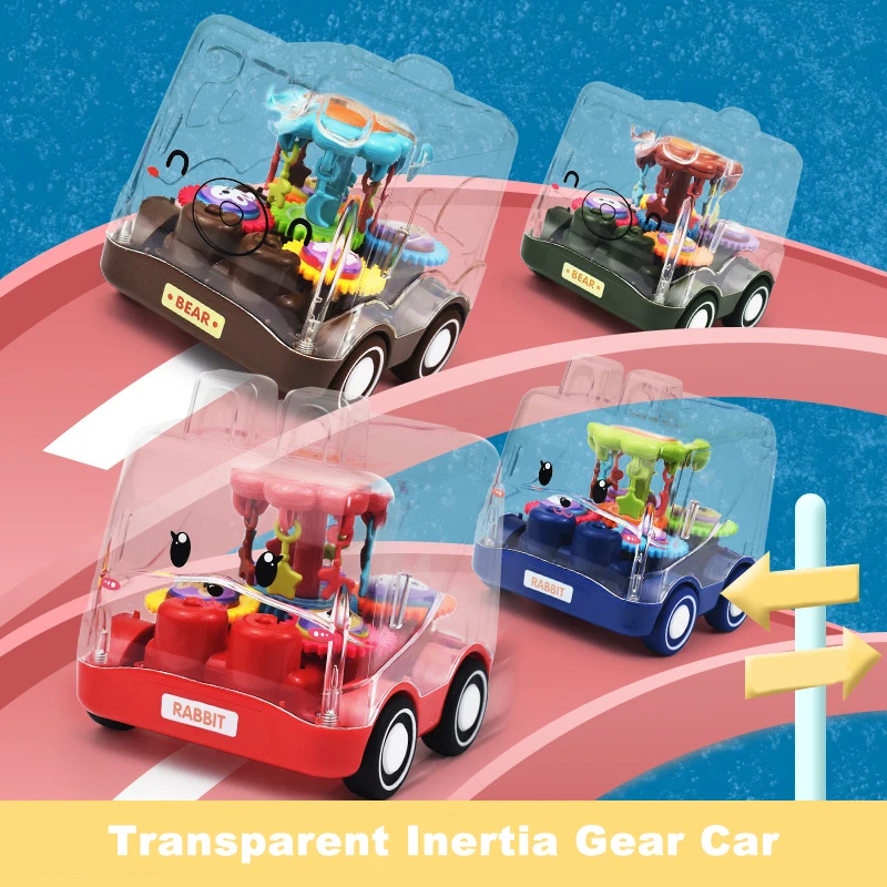 

Children Transparent Cartoon Cute Gears Small Car Creative Fun Two-way Inertia Toy Car 360 ° Rotating Drop-resistant Kids Gifts