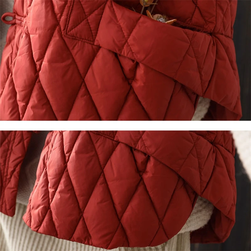 ضوء أسفل القطن وسادة مبطنة سترة المرأة الخريف الشتاء النمط الوطني الصيني مشبك الوقوف طوق شال المعينية القطن معاطف
