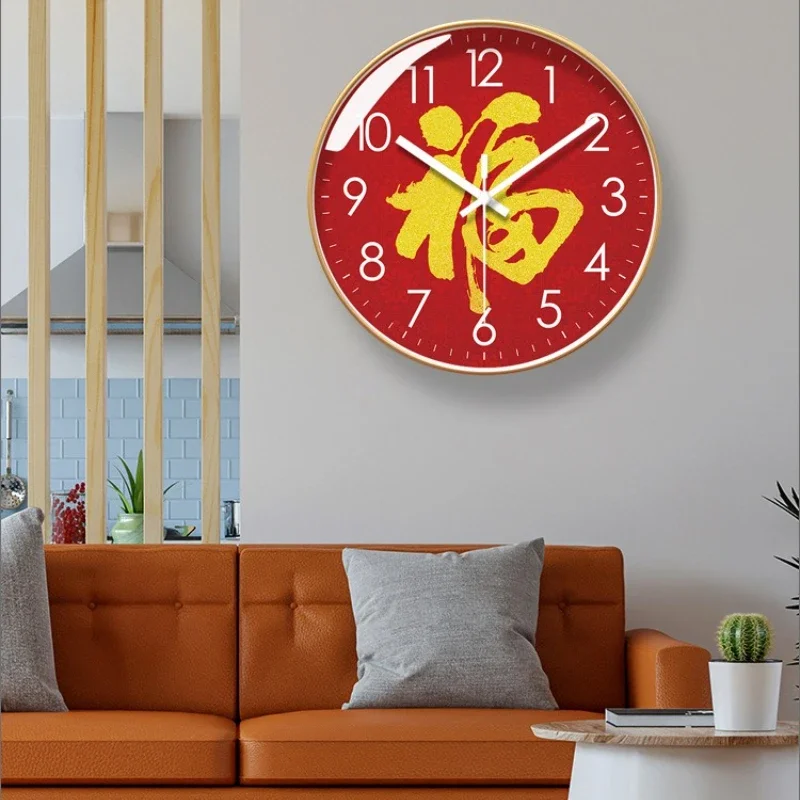 10/12/14-inch Chinese Style Clocks Fulu Zhaocai New Chinese Style Silent Quartz Clock Living Room Decorative Wall Clock reloj