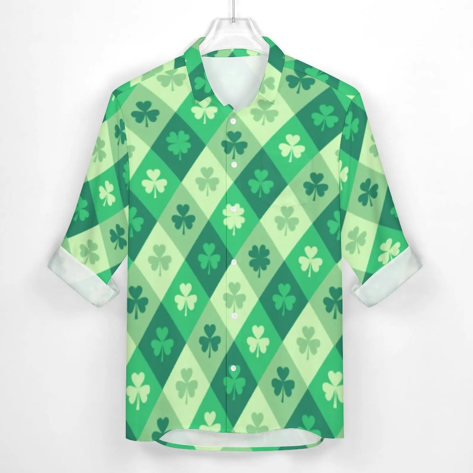 Green Shamrock Shirt Lucky Saint Patricks Day Casual Shirts Long Sleeve Graphic Funny Blouses Spring Trending Oversized Clothing