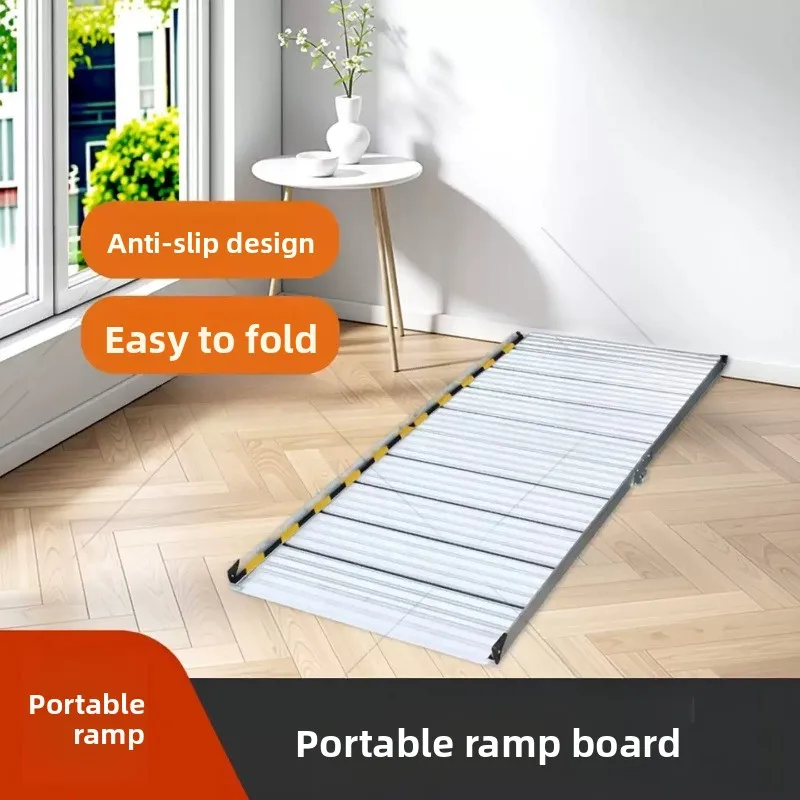 Silver Aluminum Alloy Folding Wheelchair Ramp Portable Non-slip Barrier-free Mobile Stair Climbing Pad Access Loading Ramp Board