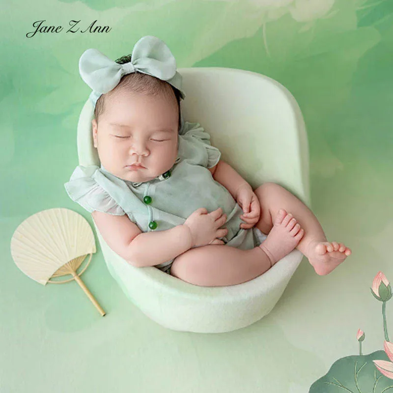 newborn-photo-props-baby-girl-green-bow-headband-clothes-chinese-traditional-style-outfits-baby-shower-gift