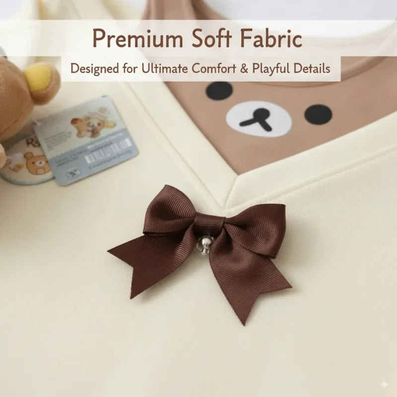 Bow Y2K Rilakkuma Top Printed Sweet Shirt Women Autumn Winter Carton Anime Cotton Long Sleeve False 2 Piece Fun Girls Top New