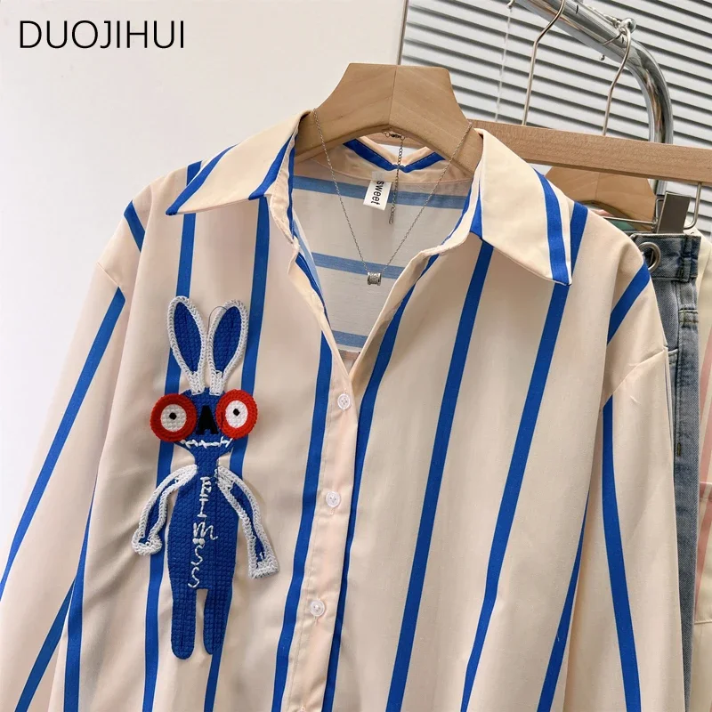 DUOJIHUI Classic Striped Loose Spring Simple Women Shirt New Basic Long Sleeve Fashion Casual Contrast Color S-XL Female Shirts