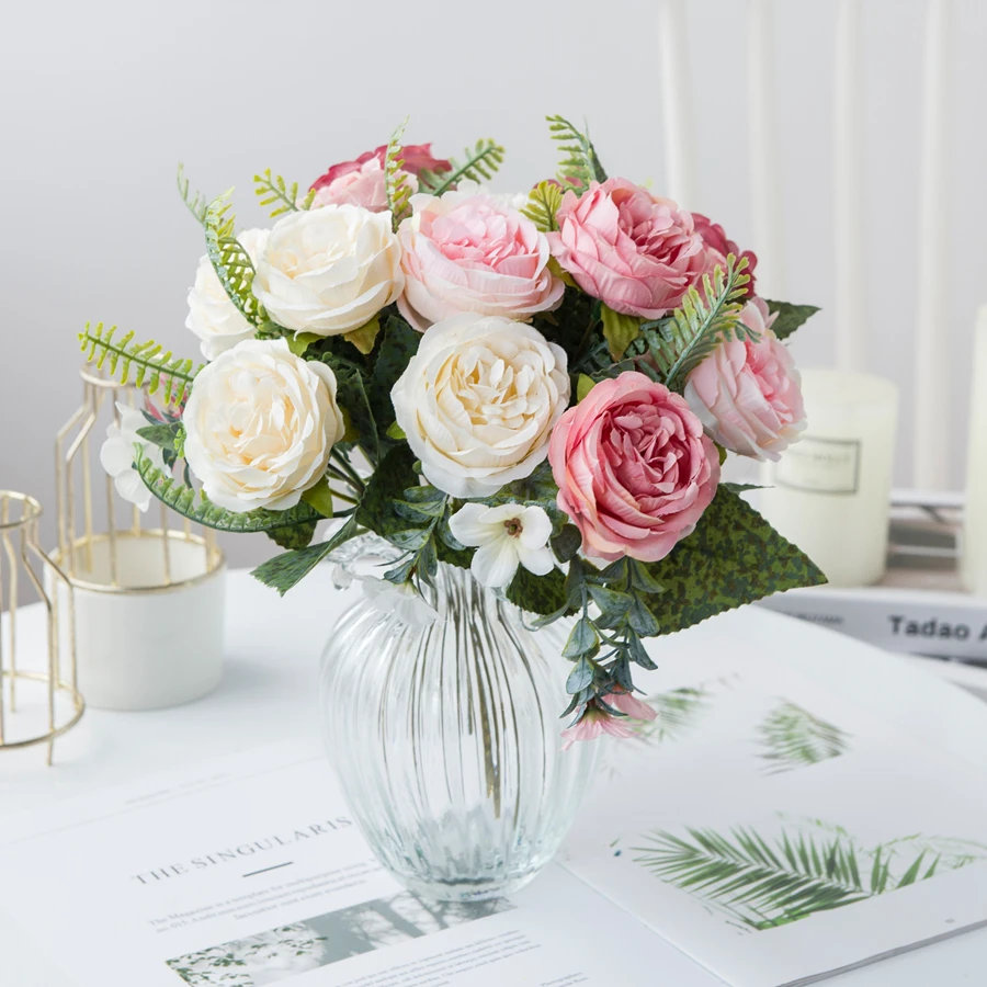 Künstliche Blumen Vase Heim Zimmer Tisch Dekoration Valentinstag Girlande Fake Hochzeitskranz Brautstrauß Outdoor Garten DIY Geschenk Requisite – Detail 6