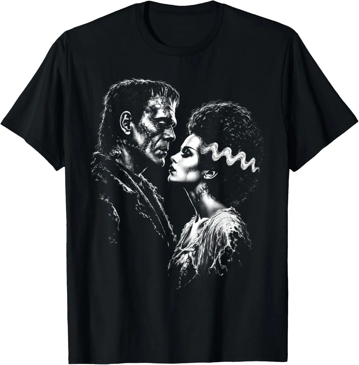 Frankenstein Monster And Bride Vintage 90S Couple Halloween T-Shirt Breathable, heavyweight pure cotton short-sleeve top—stylish, plus-size, and suitable for year-round wear with a sporty, casual vibe