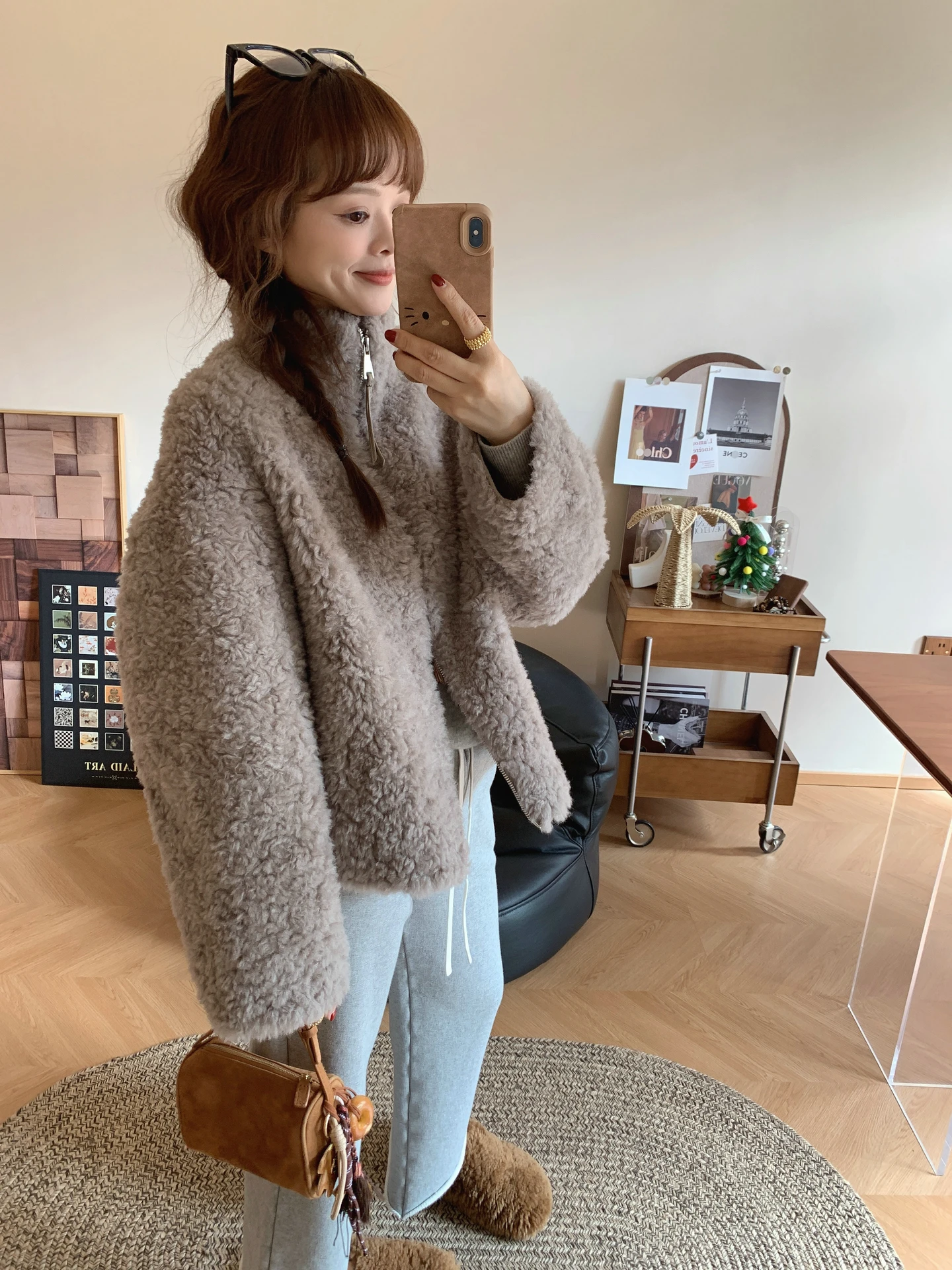 

Casual Collar Pure Lamb Fur Jaet Women Winter Thiened earling Leather Fur Inteated Jaet Top Coat Large Coat