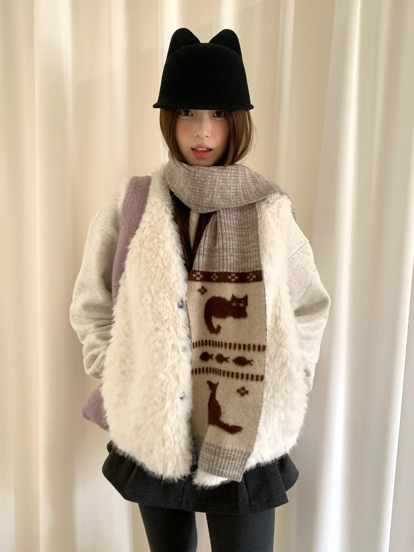 

Cute Jacquard Knit Warm Scarf For Women Winter Essential Windproof Neckwear For Students