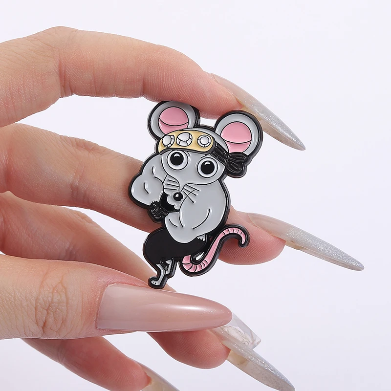 Fitness Muscle Mouse Enamel Pins Custom Japanese Anime Brooches Lapel Badges Clothes Animal Jewelry Gift for Friends - view 4