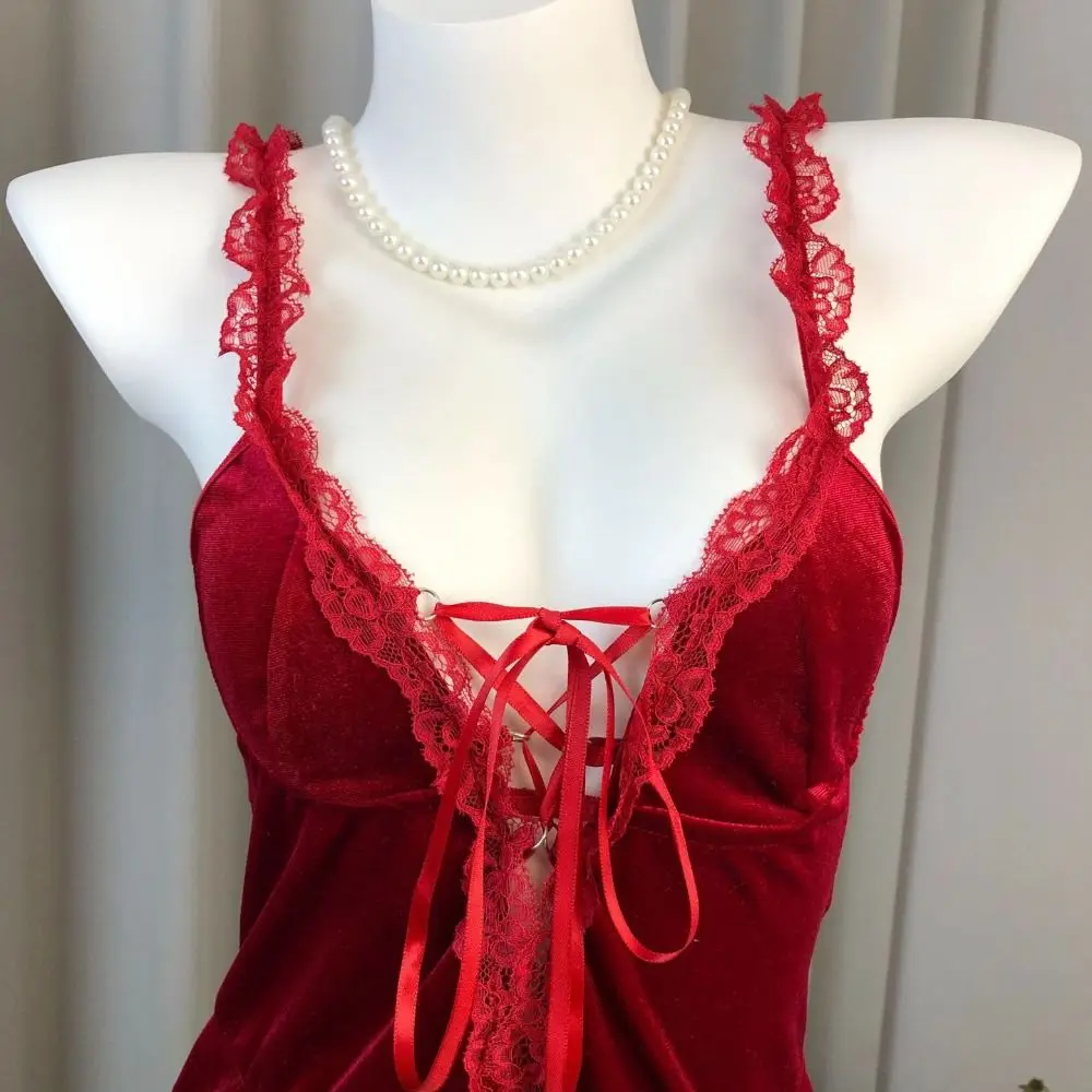 

Ночная сорочка-комбинация с кружевом и бантом, на бретельках, с разрезом, облегающая, без рукавов, с вырезом, женская пижамная сорочка в стиле Spicy Girl