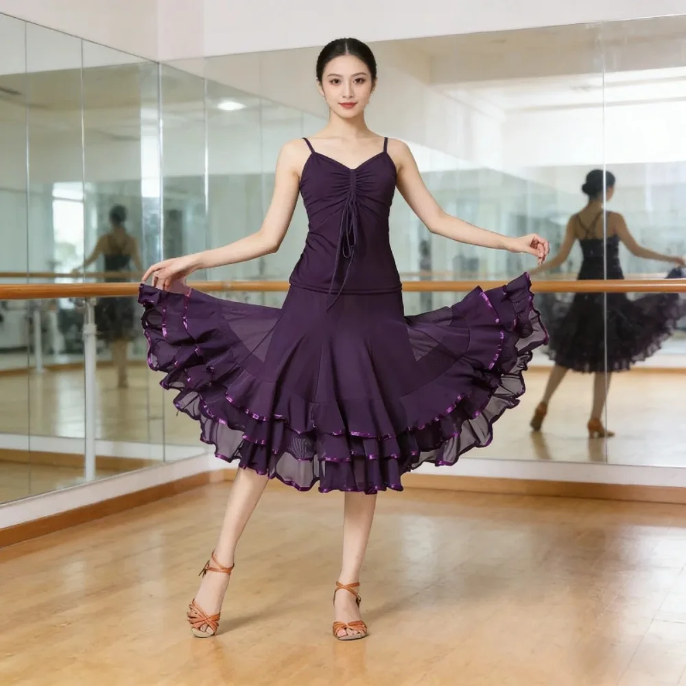 Nowoczesna spódnica do tańca dla kobiet, siateczkowa spódnica swing, spódnica do tańca latynoamerykańskiego, sukienka do walca, strój do ćwiczeń tańca salsa i tango, nowy