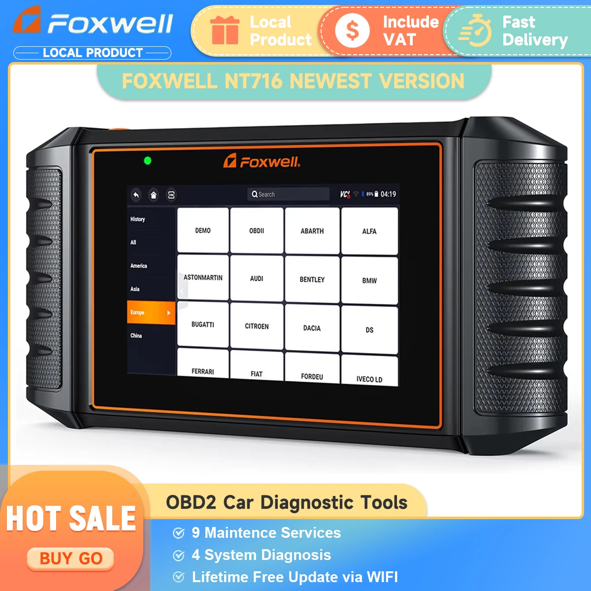 FOXWEL NT716 OBD2 Automotive Scanner ABS SRS Transmission Engine System Code Reader Oil BMS DPF ABS 9 Reset Car Diagnostic Tool