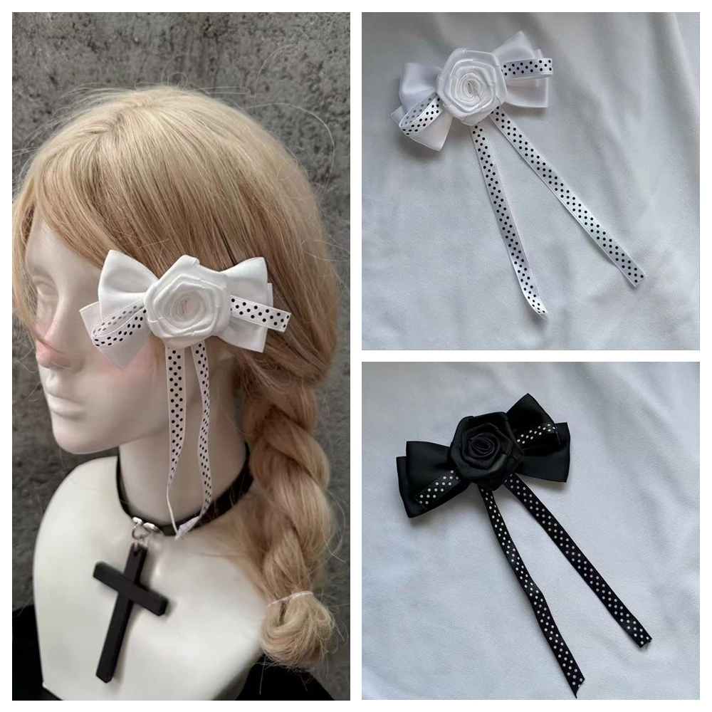 Retro Polka Dot Fabric Bow Rose Hairpins Lolita Girls Hair Clips Bowknot Barrettes Accessories Hairclips Headwear Ornament
