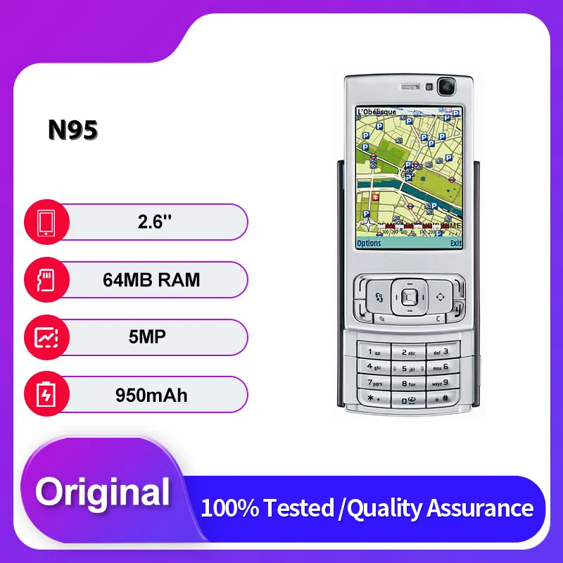 Оригинальная разблокированная N95 Single Sim GSM 3G мобильная телефонная русская арабская клавиатура, сделано в Финляндии