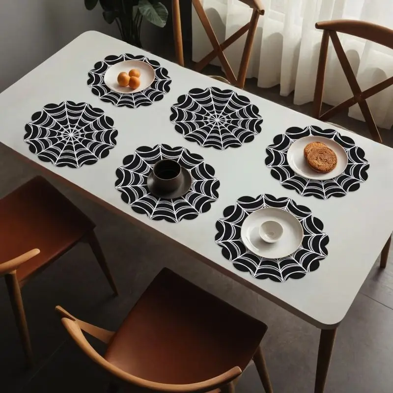 VIKAMA Wave Lace Spiderweb Circular Placemat Insulated Table Mat Simple And Lightweight Gothic Halloween Table Decoration