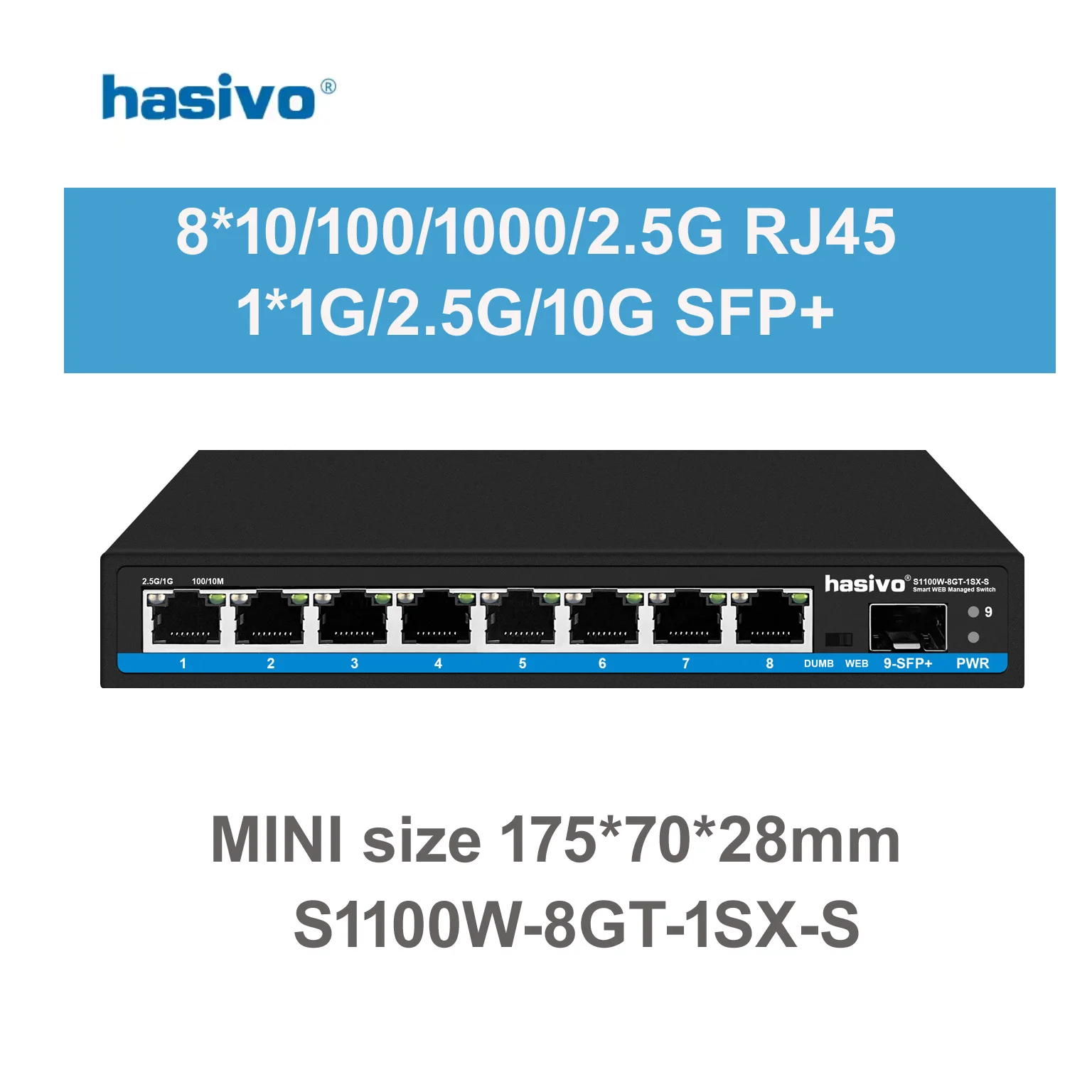 Hasivo 4/5/8 Ports 2,5G Netzwerk-Switch Webmanaged Mini-Größe mit 10G SFP+ Lüfterlosem Design