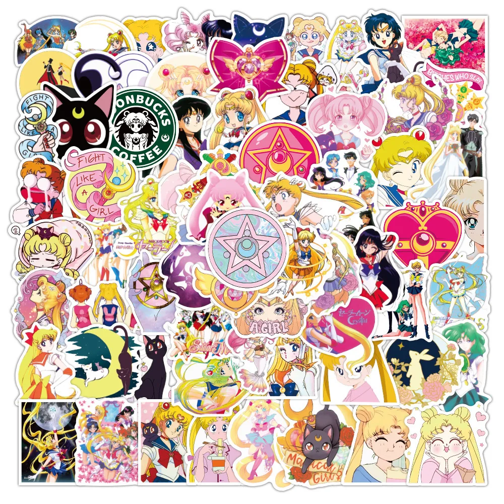 50/100pcs Anime Sailor Moon Aesthetic Stickers Kawaii Girl Graffiti Decal Luggage Guitar Waterproof Cartoon Sticker for Kids Toy