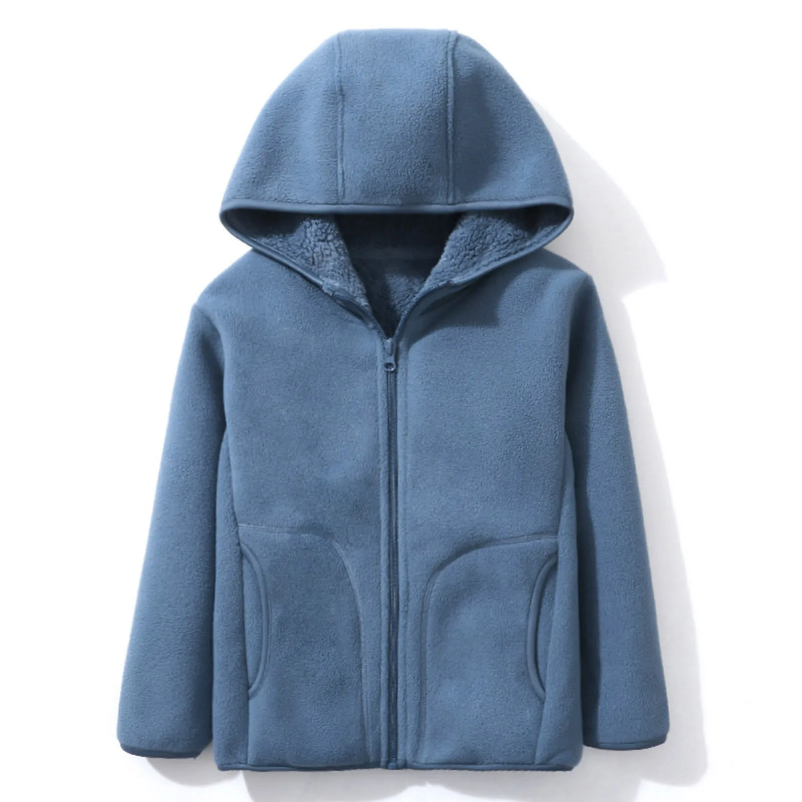 Children's Coat Winter Comfortable Cotton Fleece Long Sleeve Solid Color Zip Up Hooded Jackets For Boys Girls 2-10Years Warmth