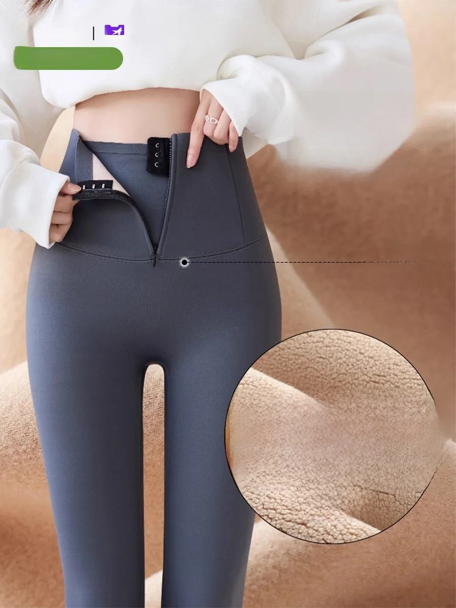 

High Waist Thiened Fce Lined Zipper Belly arkskin Yoga Pants Women's Autumn Winter Outerwear a Warm Base Layer P...