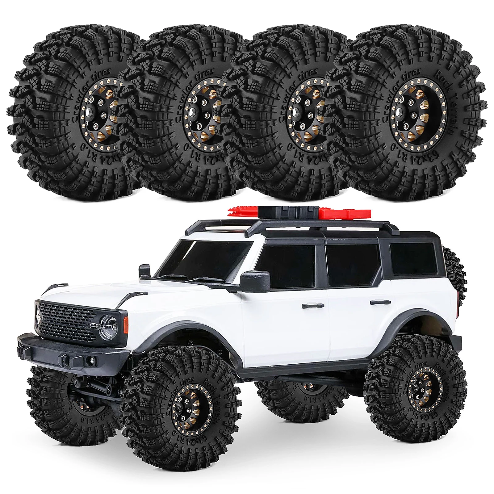 

4pcs Brass 1.0 inch Beadlock Wheel & Tire Set for 1/24 Axial SCX24 AX24 FCX24 FMS TRX4M RC Crawler Car Upgrade Parts Accessories