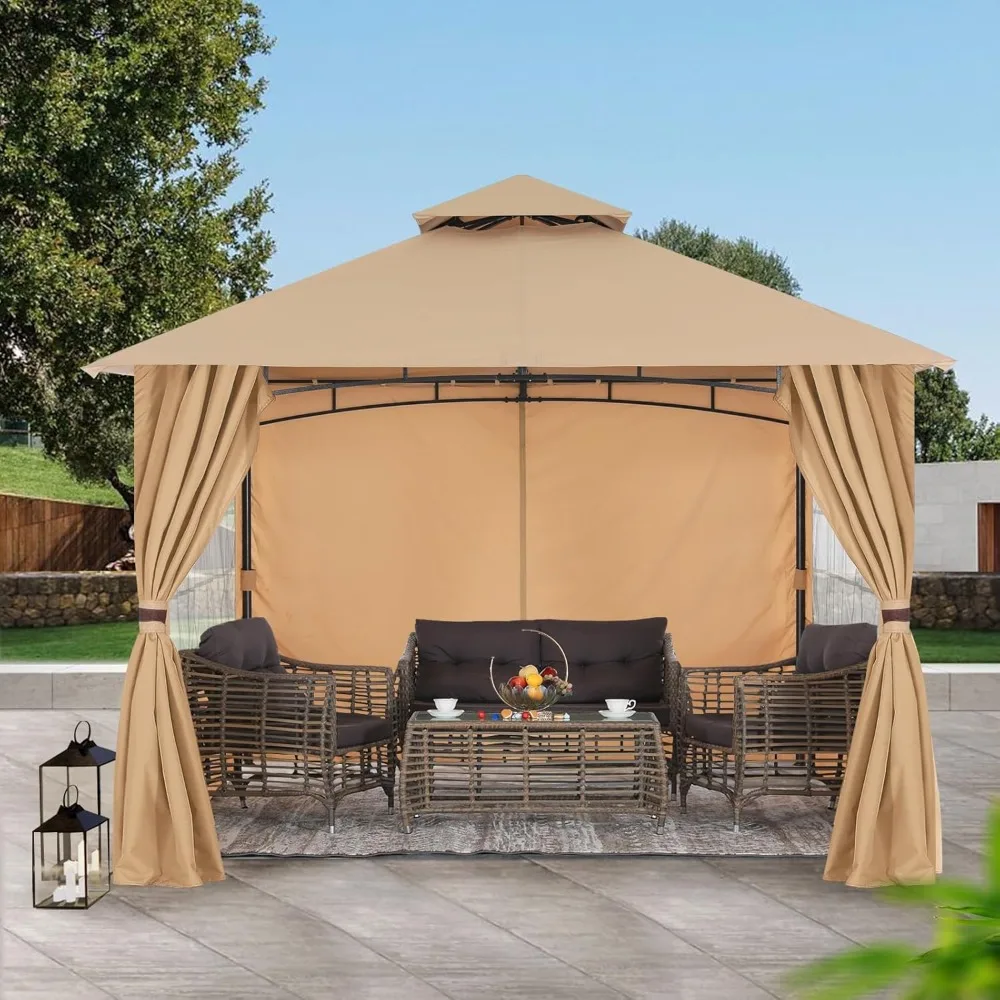 

Patio Gazebo Steel Frame Outdoor Gazebo With Windows Curtains (11x11,beige)