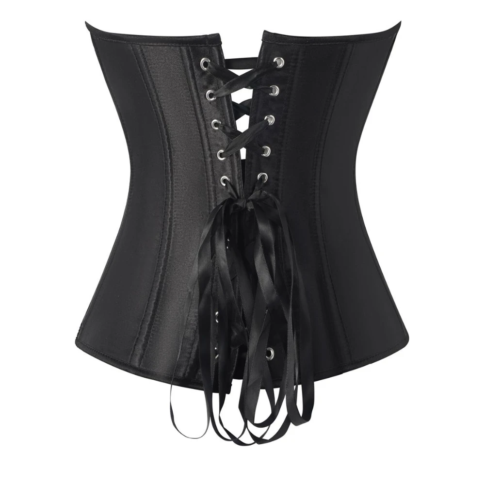 Women Satin Corset Top Overbust Strapless Sweetheart Front Buckle Back Lace Up Vintage Gothic Wedding Party Evening Wear image 2