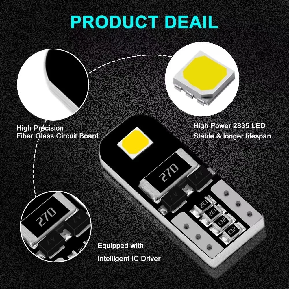 مصباح ليد W5W T10 لحافلة كان ، إضاءة داخلية للسيارة ، مصباح إشارة ليد ، مرسيدس بنز ، بي دبليو ، أودي ، فورد ، K ، 12 فولت ، أبيض ، بدون خطأ 10 أو #5