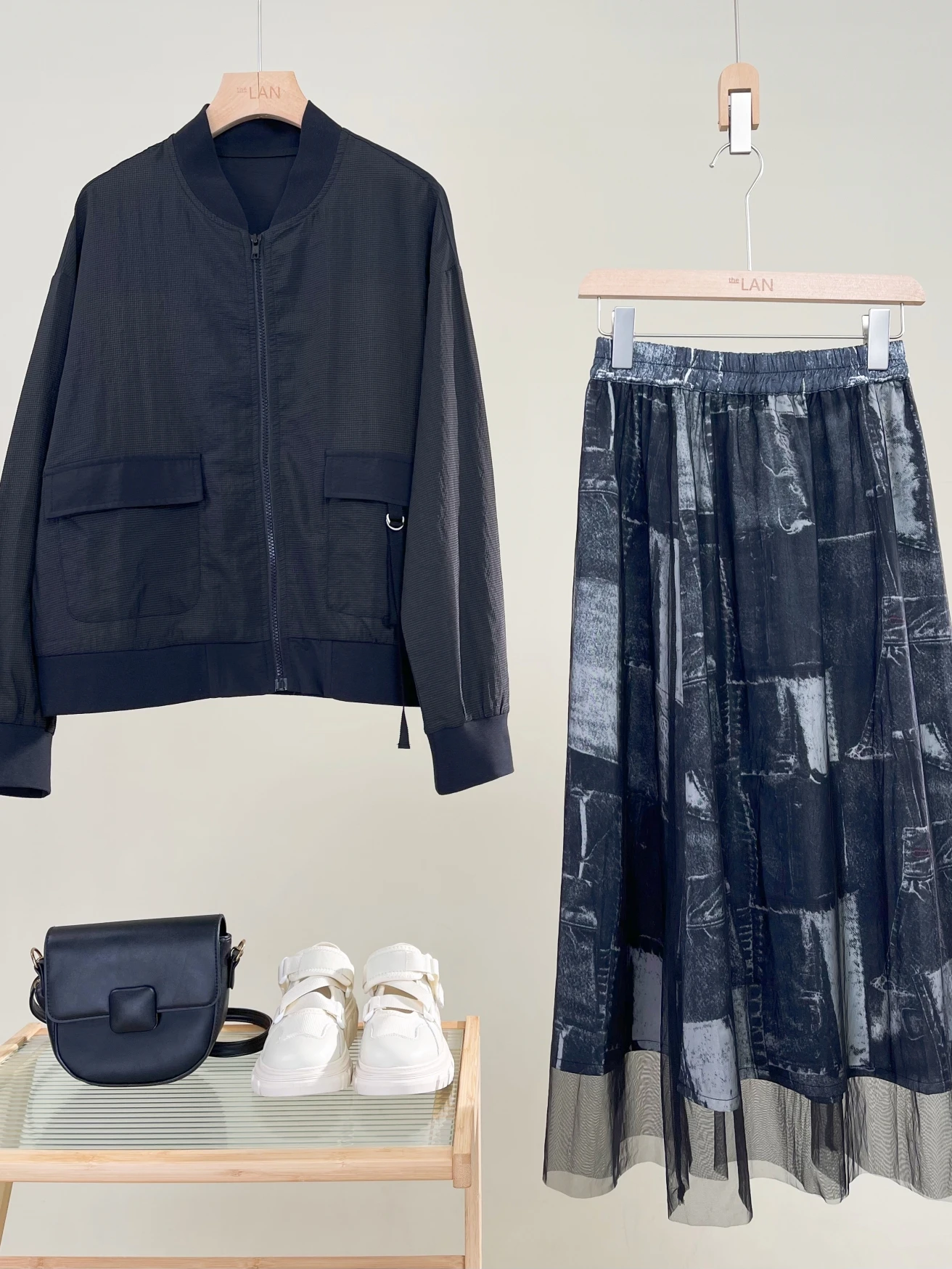 

Japanese Sle A-Line Skirt Women's Early Autumn Print Elastic Waist Hem Splicing Versatile f-length Skirts for Girls