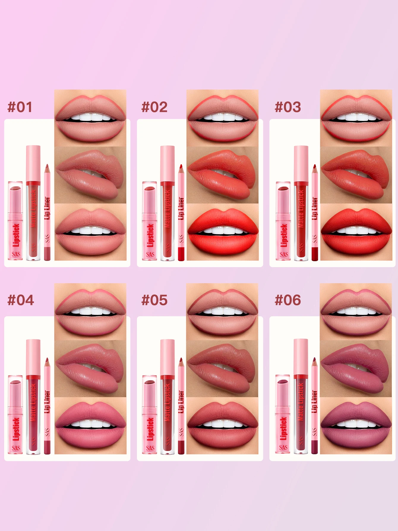 リップスティックとリップグロスのセット、マットリキッドリップスティック＋リップライナー＋リップグロス - リップメイクセットギフトセット
