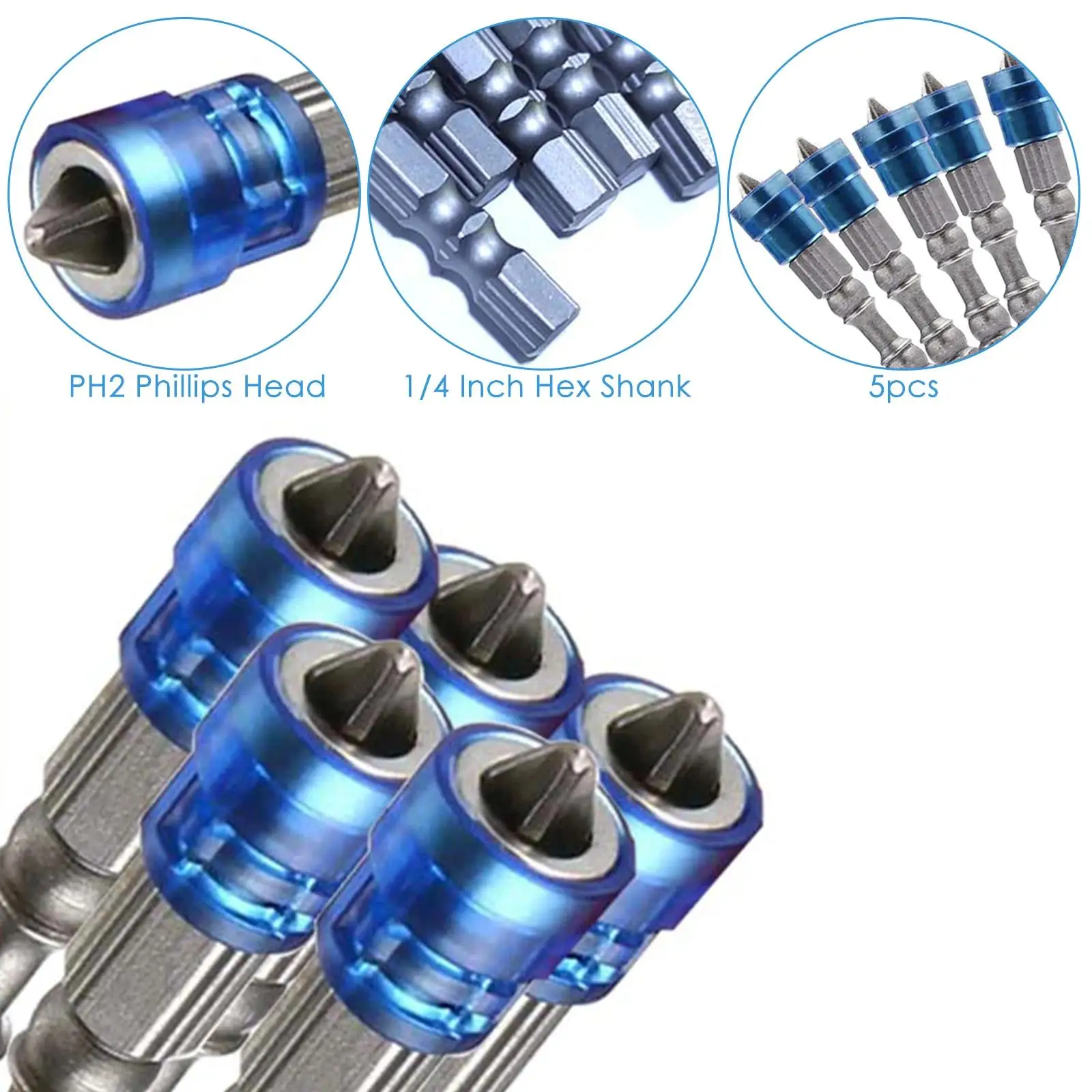 

Set of 5 65mm Magnetic Drill Bit 1/4" Hex Shank S2 Steel Cross Head Electric Screwdriver Set Alloy Steel Screwdriver Bit