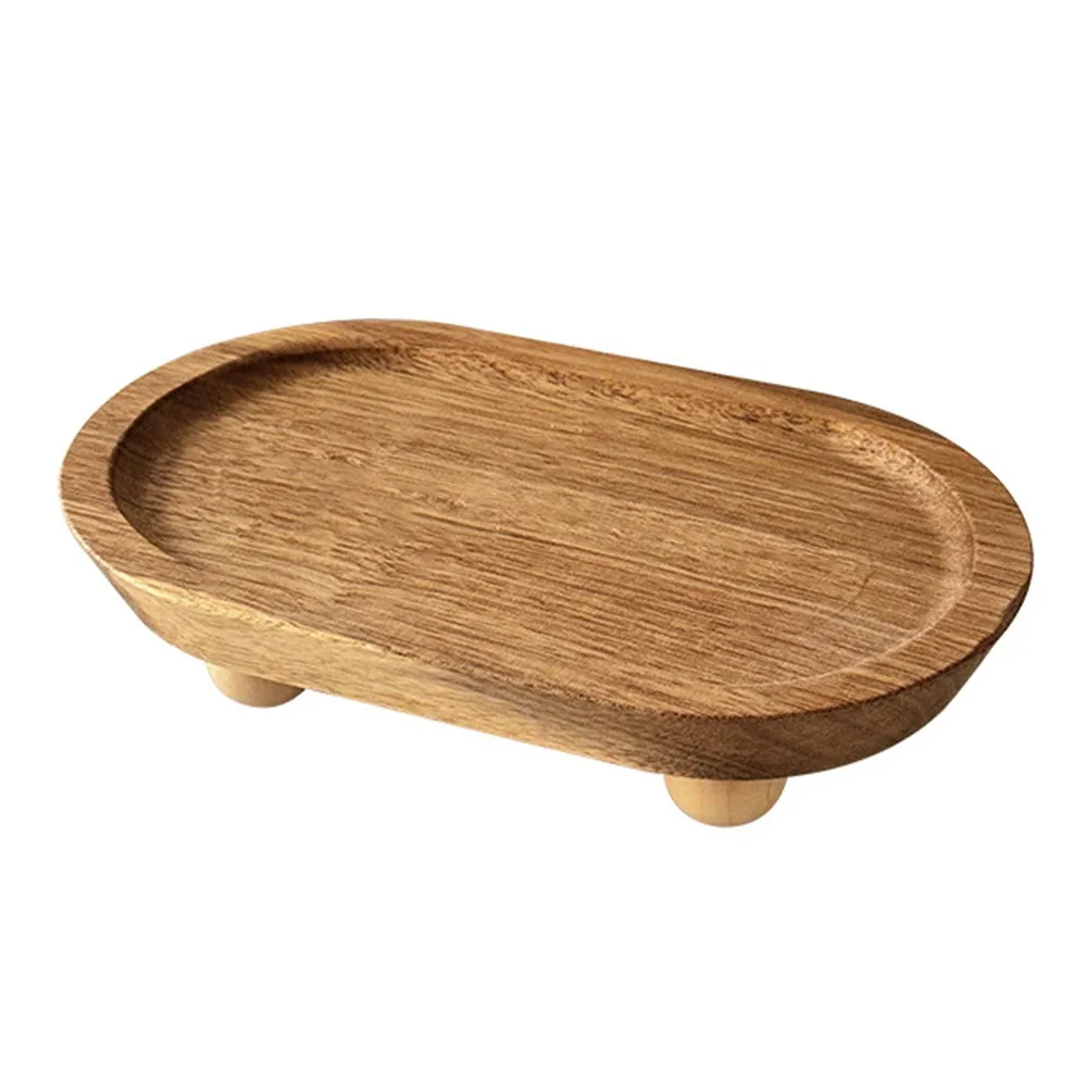 

Creative Brown Jewellery Display Trays Wood Desktop Wood Pedestal Stand Round Oval Perfume Organizier Display Plate Tabletop