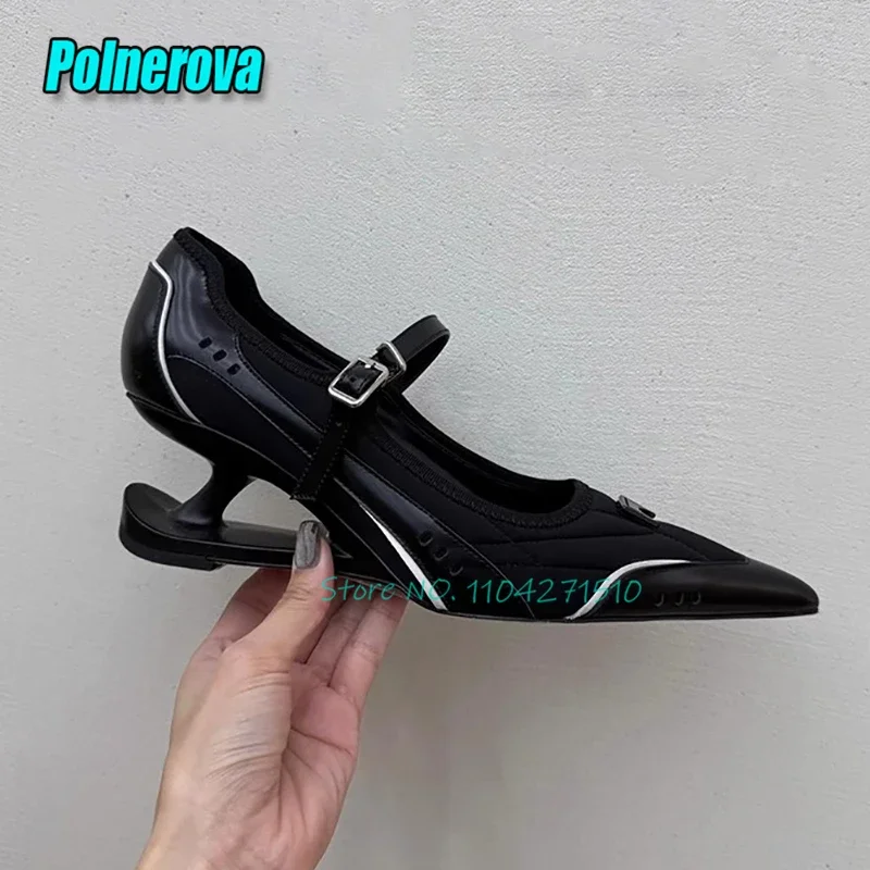 

Novelty Pointed Toe Suspended Heel Pumps for Women Retro Belt Buckle Strange Heel Mary Jane Shoes Spring Summer New Casual Shoes