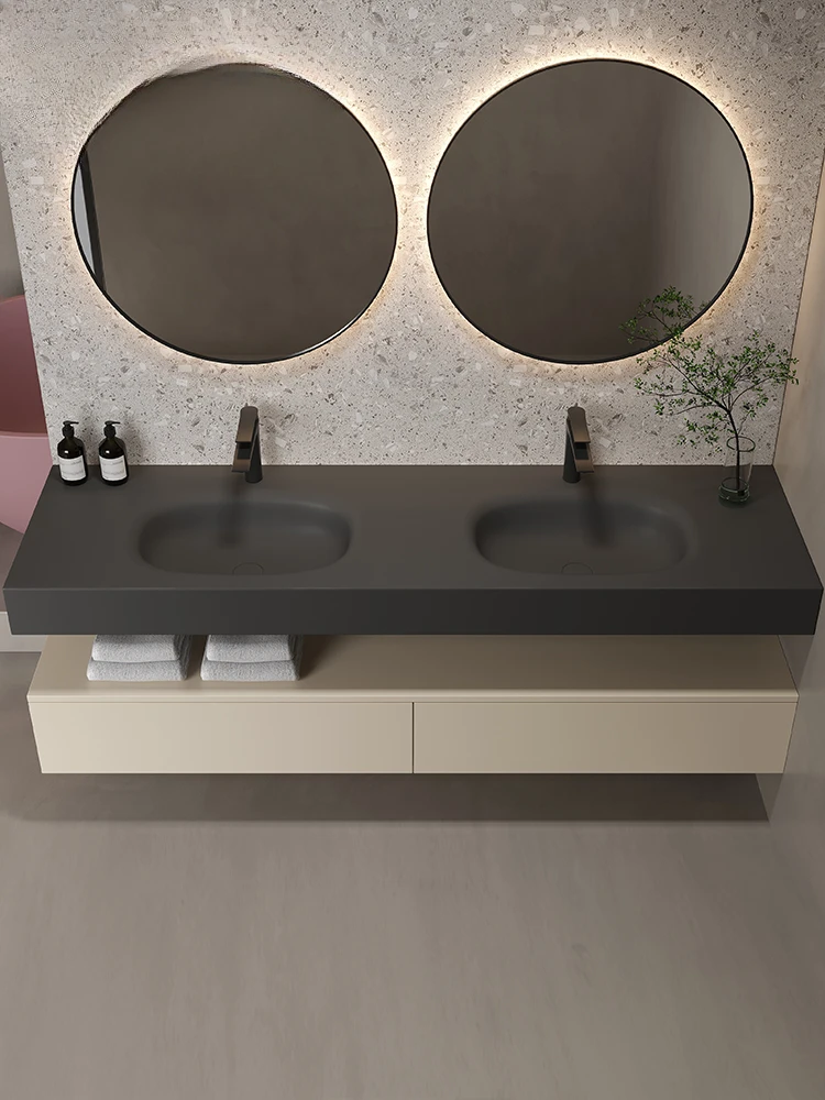 Lin black pure acrylic Qimei stone integrated hanging washbasin single basin under the counter