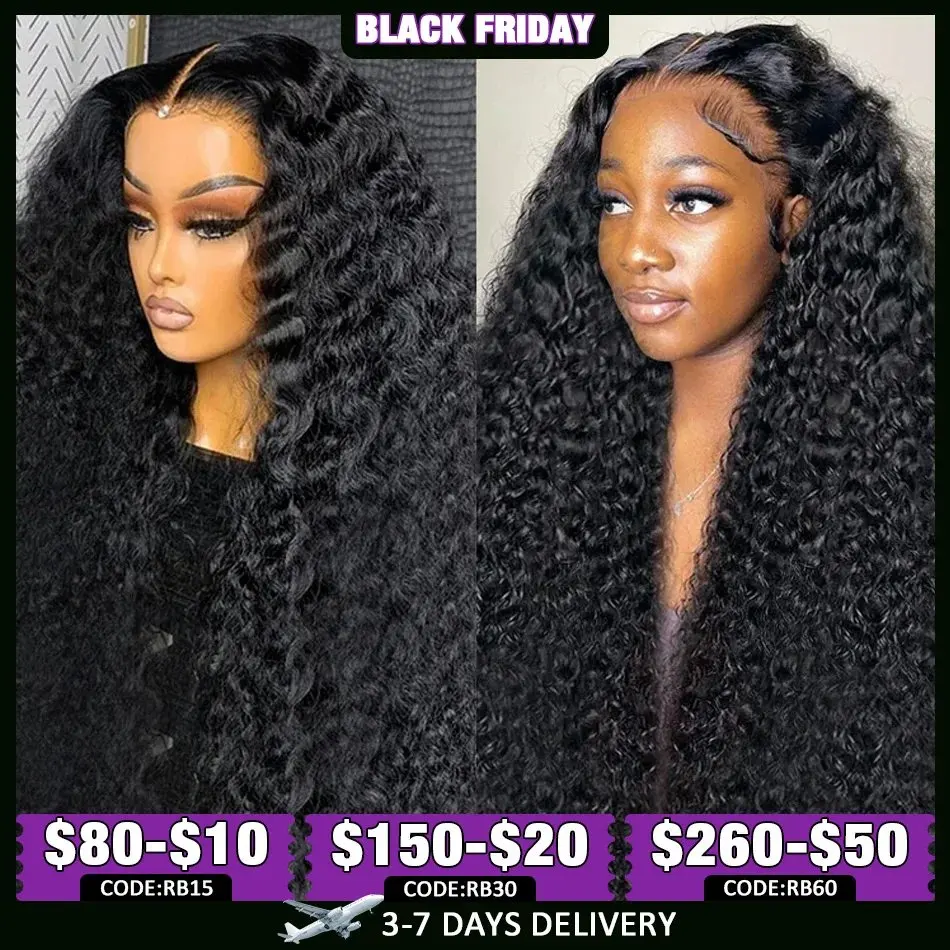 Natural Black 13x6 HD Lace Front Wig Deep Wave 22 Inch 13X4 Human Hair Curls High Quality Glueless Wigs for Women 180 Density