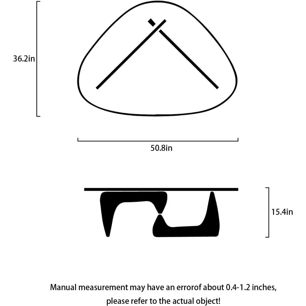 Living Room Coffee Table - Triangular Glass Coffee Table with Wooden Base, Mid-Century Modern Style for Study, Office, Hotel Bal