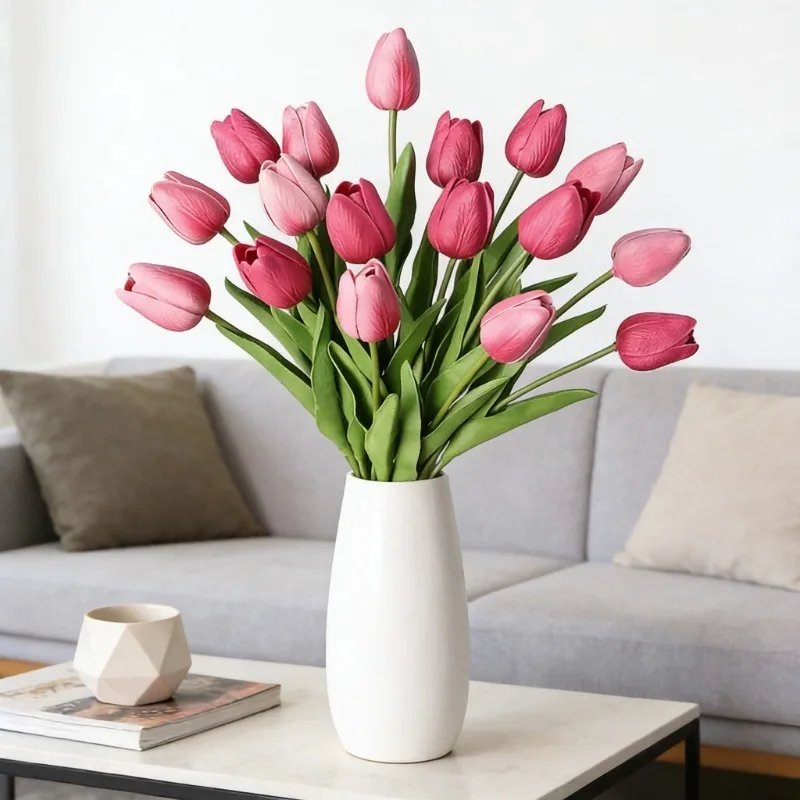 

13.4 Inches Artificial Tulips Bouquet Premium Home Living Room Table Decor Wedding Floral Arrangement Photography Props