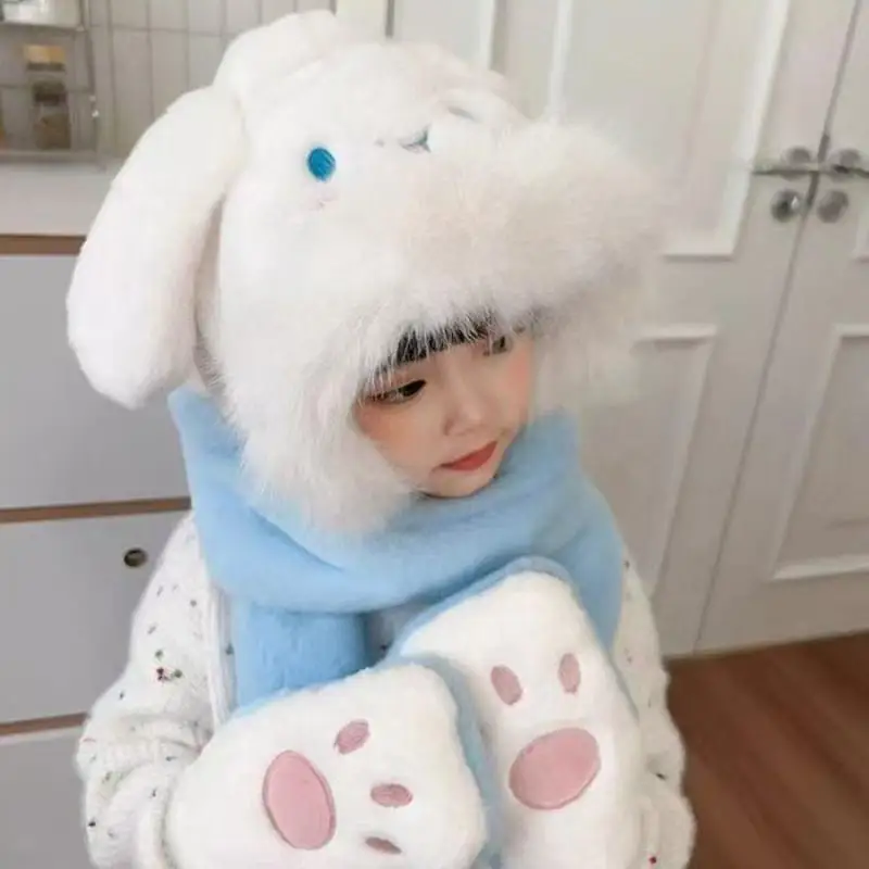 العصرية لطيف الكرتون قبعة وشاح الشتاء الدافئة وشاح قبعة للنساء الفتيات Kawaii سدادات حماية الأذن لينة فروي وشاح قبعة الهدايا