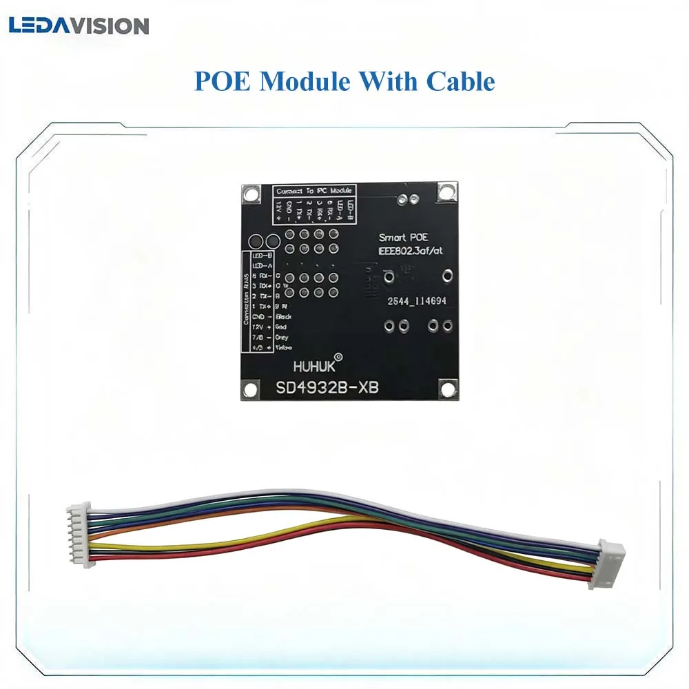 SD4932B-XB POE Module with Cable, 38*38mm IEEE802.3af/at Smart POE Board 12V Output For IP Camera CCTV Security Surveillance
