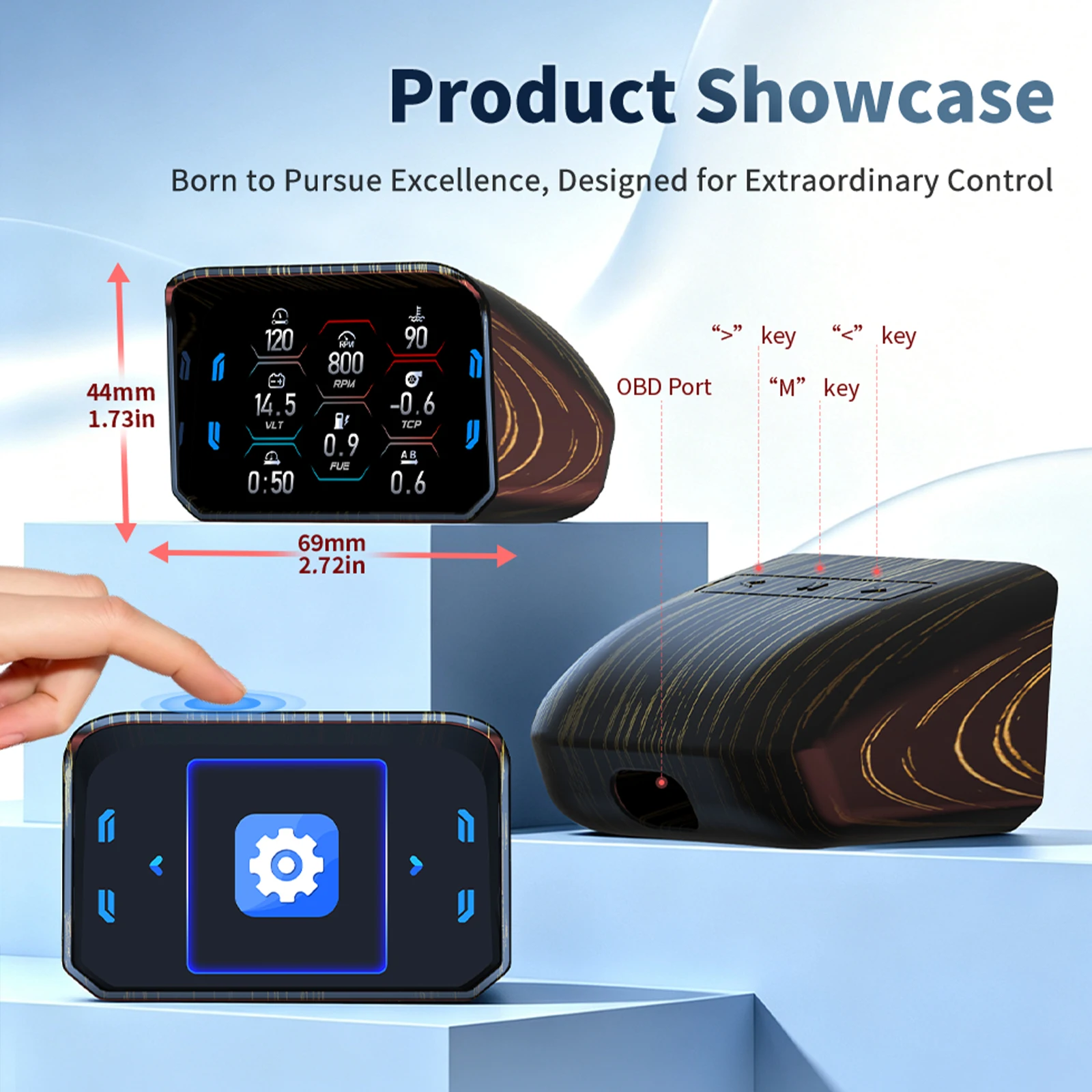 P30 Multifunctional Head Up Display Car OBD HUD Speed Fuel Consumption Water Temp Volt Oil Press RPM Air Fuel Ratio Slope Meter