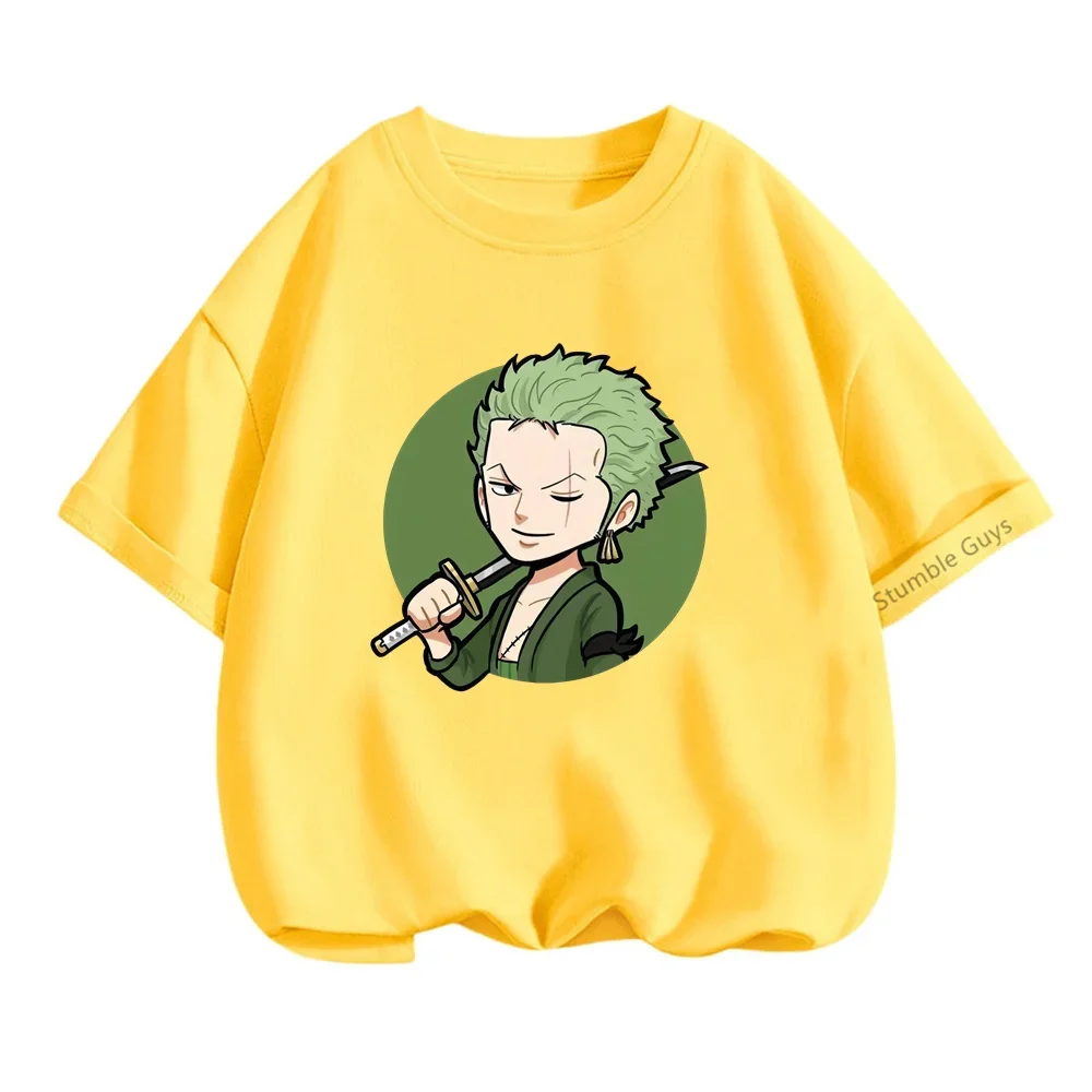 2024 Anime One Pieces Zorro Tshirt Kids Clothes Boys T Shirt Girls Clothing Children T-shirt Summer Teen Short Sleeve Tops Tees