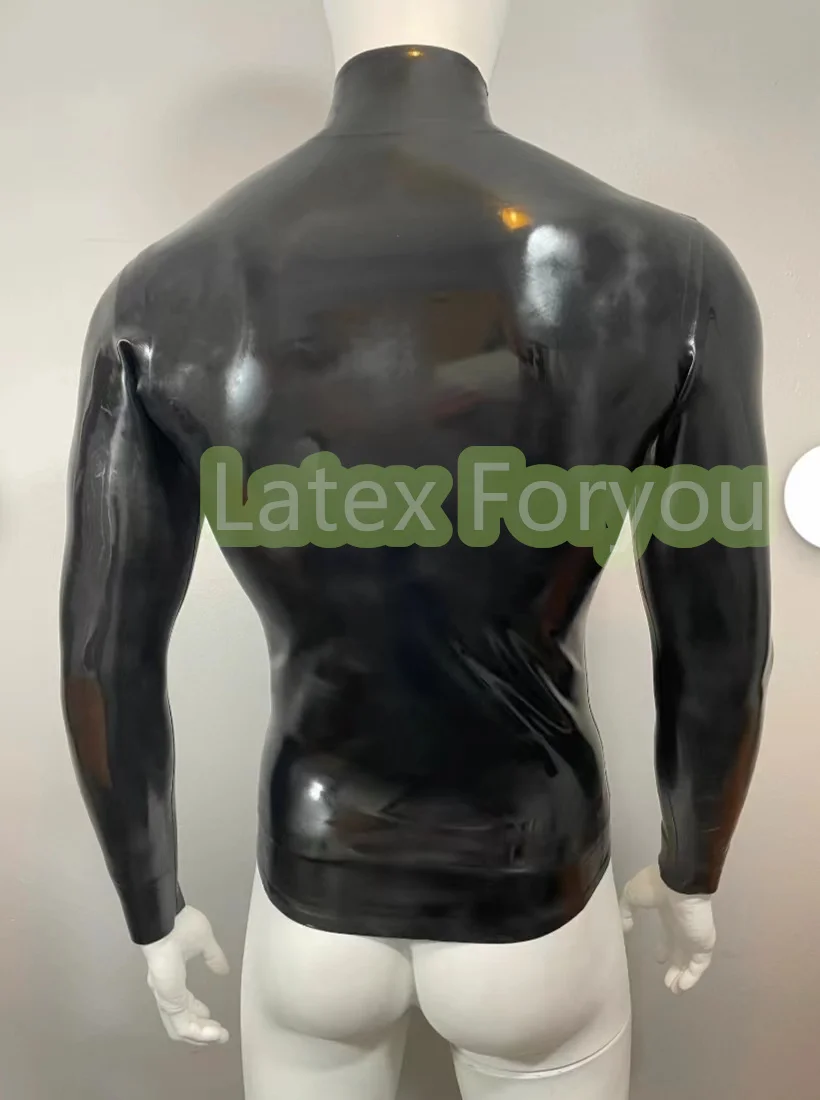 100% Handmade Male Rubber Latex High Collar with Front Long Zip Long Sleeve Classic Jacket Black Sexy Hot Coat