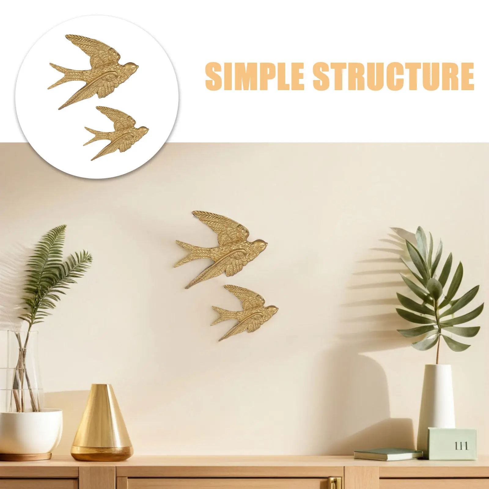 4Pcs Swallow Bird Wall Decor Resin Flying Bird Sculpture Elegant Vintage 3D Hanging Ornament for Indoor Outdoor Home Decor