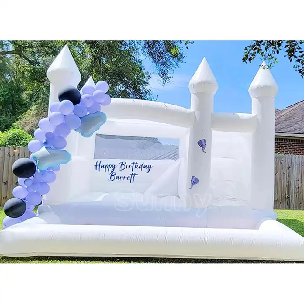 wholesale Durable Large White Inflatable Bounce House Combo With Slide Wedding Jumping House With Air Blower Commercial Bouncy