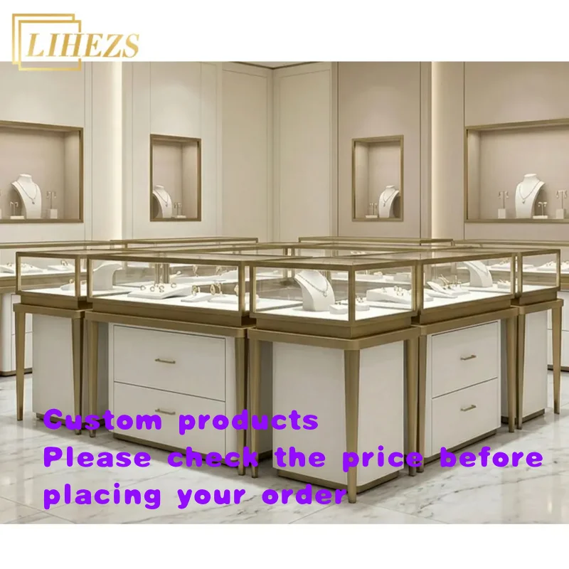 custom.Contemporary Tempered Glass Jewellery Display Counter Showcase with LED Lighting Eco-Friendly Jewelry Stores