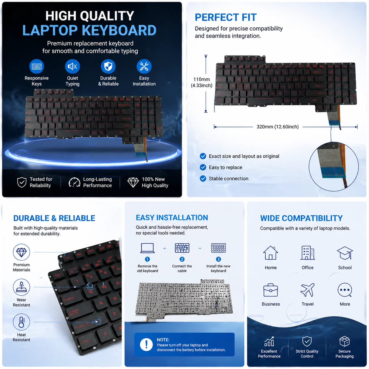 For Asus ROG G752 G752VL G752VT G752VY Laptop Black Backlit Keyboard - No Frame