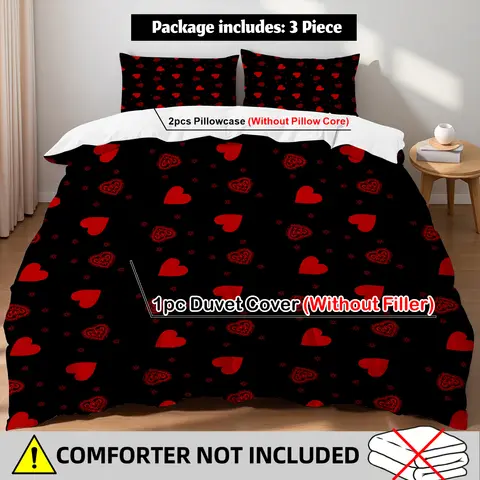 Red Heart Bedding Set Black Romantic Lace Duvet Cover Set With Pillowcases For Couples Wedding Bedroom Twin Queen King Size